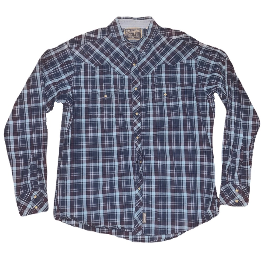 Wrangler retro Men's Casual Plaid Button-Down Shirt in Dark Blue and Light Blue
